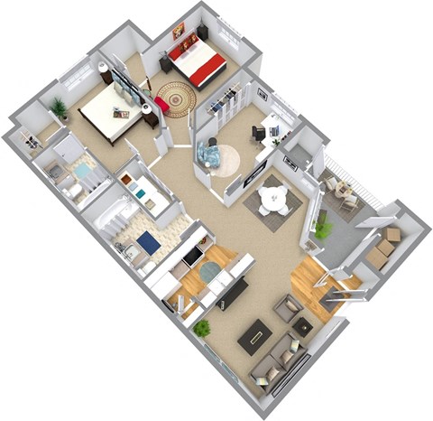 Floor plan for 3 beds, 2 baths, 1195 sqft